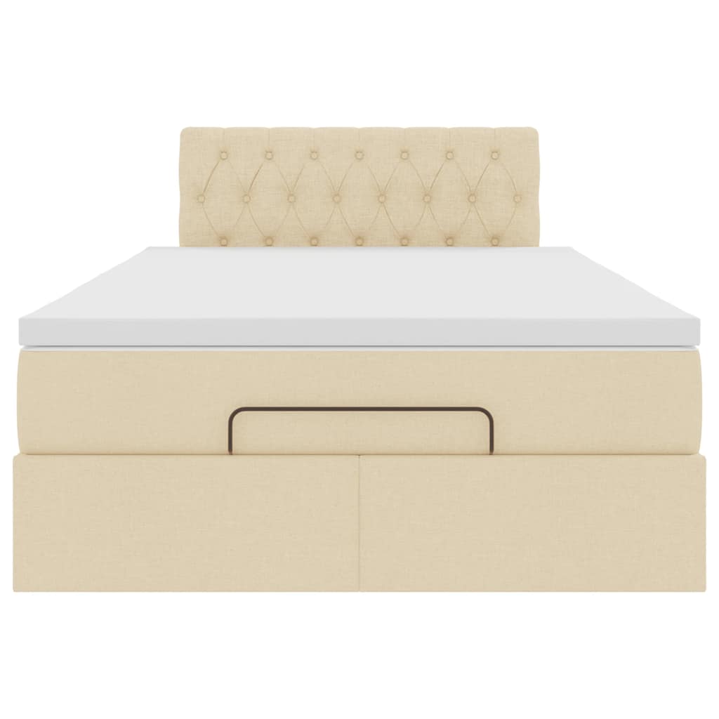vidaXL Οθωμανικό κρεβάτι με στρώμα & LEDs Cream 120x200cm ύφασμα