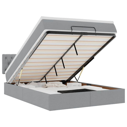 vidaXL Οθωμανικό κρεβάτι με στρώμα&LEDs Ανοιχτό γκρι 140x190cm Ύφασμα