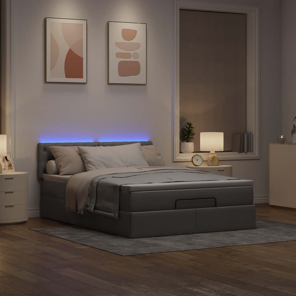 vidaXL Οθωμανικό κρεβάτι με στρώμα & LEDs τεφρόχρουν χρώμα Ύφασμα