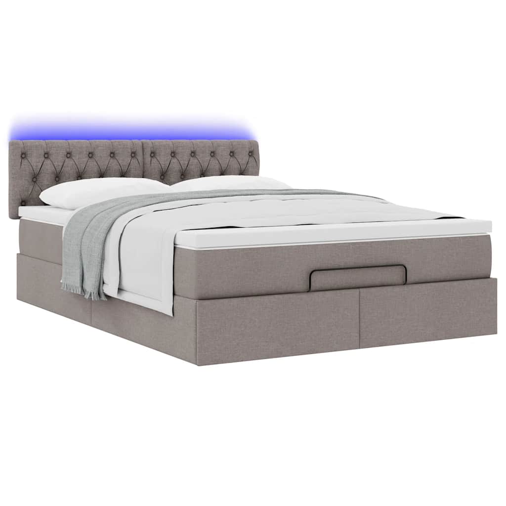 vidaXL Οθωμανικό κρεβάτι με στρώμα & LEDs τεφρόχρουν χρώμα Ύφασμα