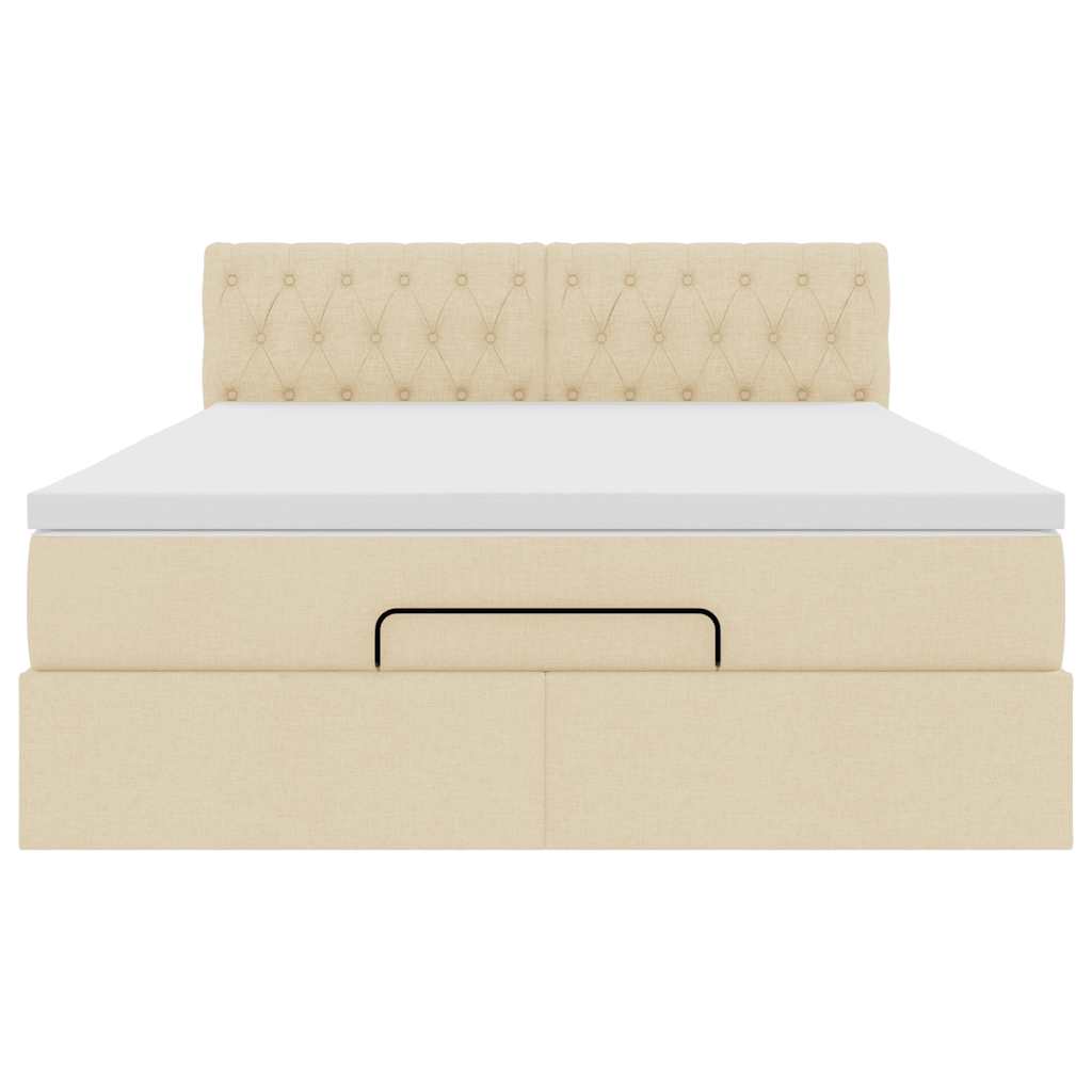 vidaXL Οθωμανικό κρεβάτι με στρώμα & LEDs Cream 140x190cm Ύφασμα