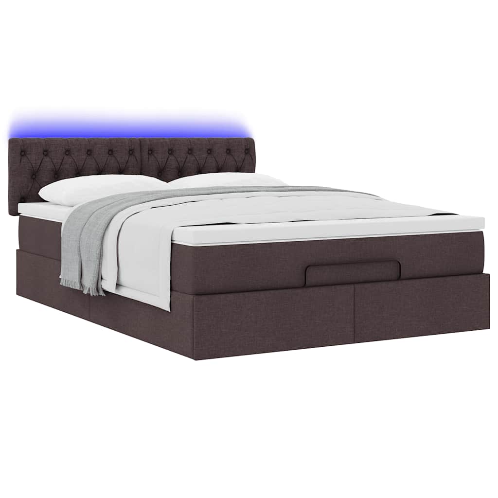 vidaXL Οθωμανικό κρεβάτι με στρώμα & LEDs Σκούρο καφέ 140x200cm ύφασμα