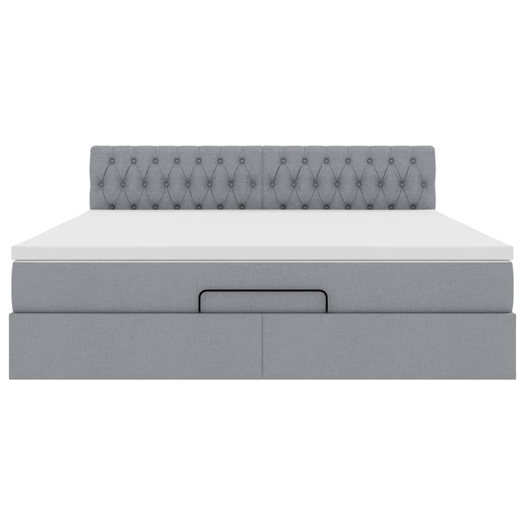 vidaXL Οθωμανικό κρεβάτι με στρώμα&LEDs Ανοιχτό γκρι 160x200cm Ύφασμα