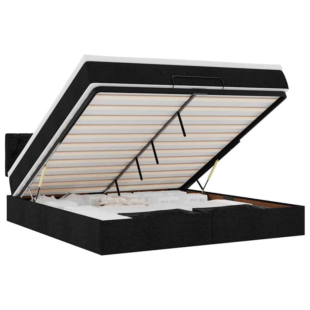 vidaXL Οθωμανικό κρεβάτι με στρώμα & LEDs Μαύρο ύφασμα 160x200cm