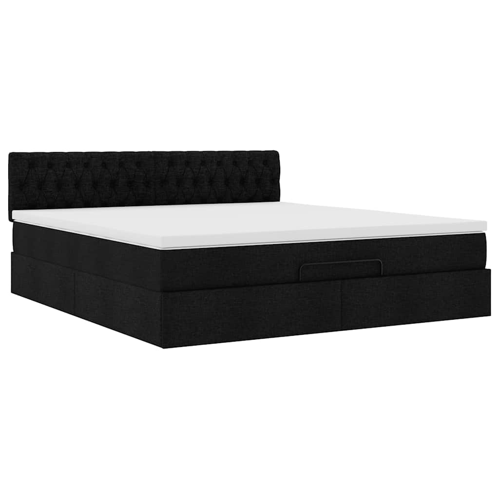 vidaXL Οθωμανικό κρεβάτι με στρώμα & LEDs Μαύρο ύφασμα 160x200cm