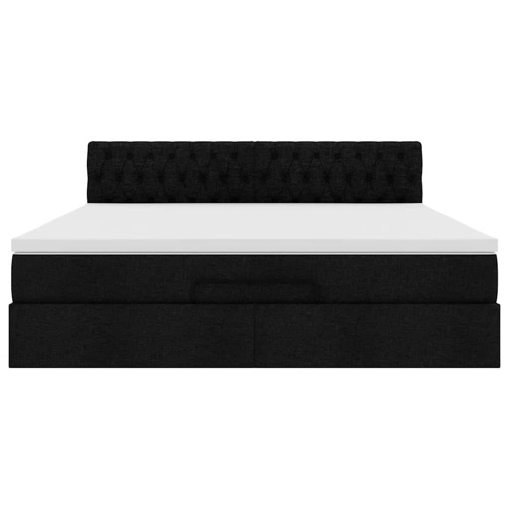 vidaXL Οθωμανικό κρεβάτι με στρώμα & LEDs Μαύρο ύφασμα 160x200cm