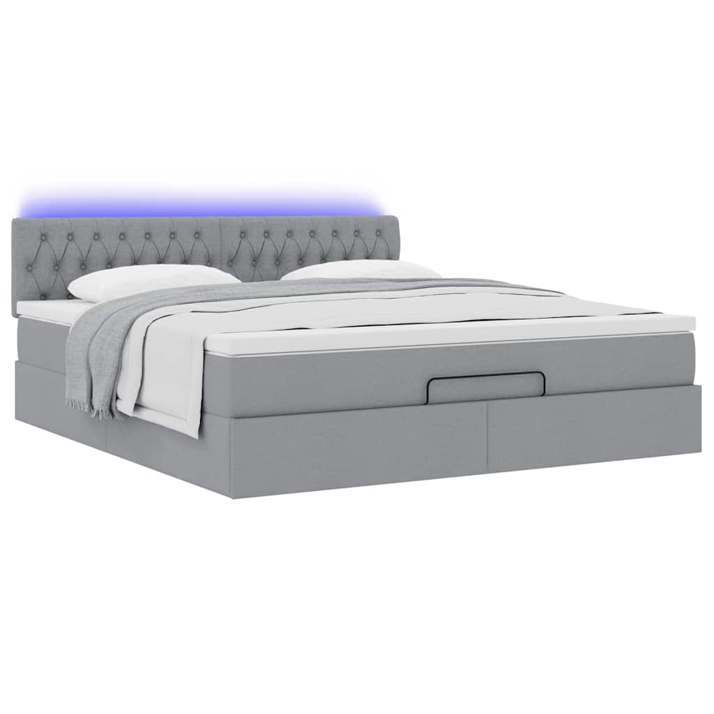 vidaXL Οθωμανικό κρεβάτι με στρώμα&LEDs Ανοιχτό γκρι 180x200cm ύφασμα
