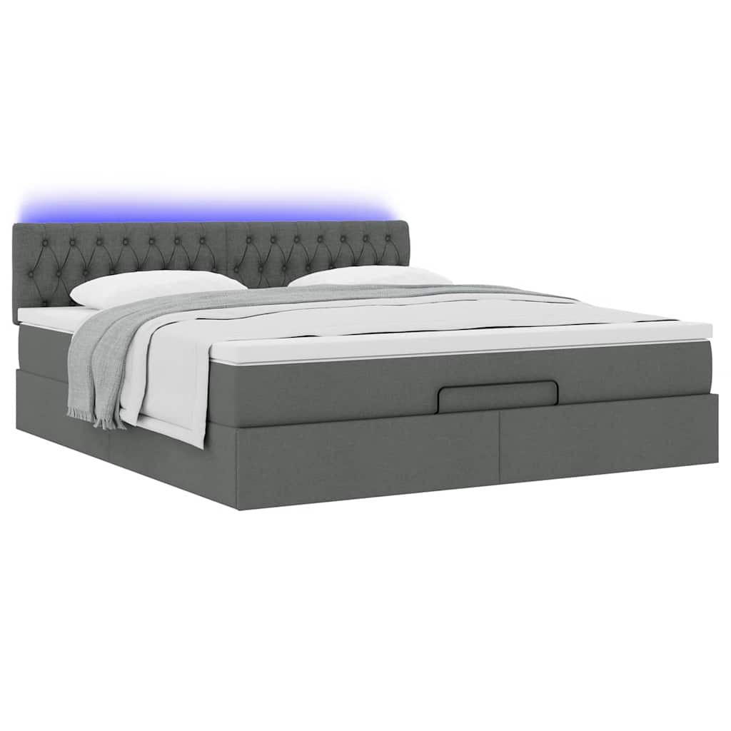 vidaXL Οθωμανικό κρεβάτι με στρώμα & LEDs Σκούρο γκρι 180x200cm ύφασμα