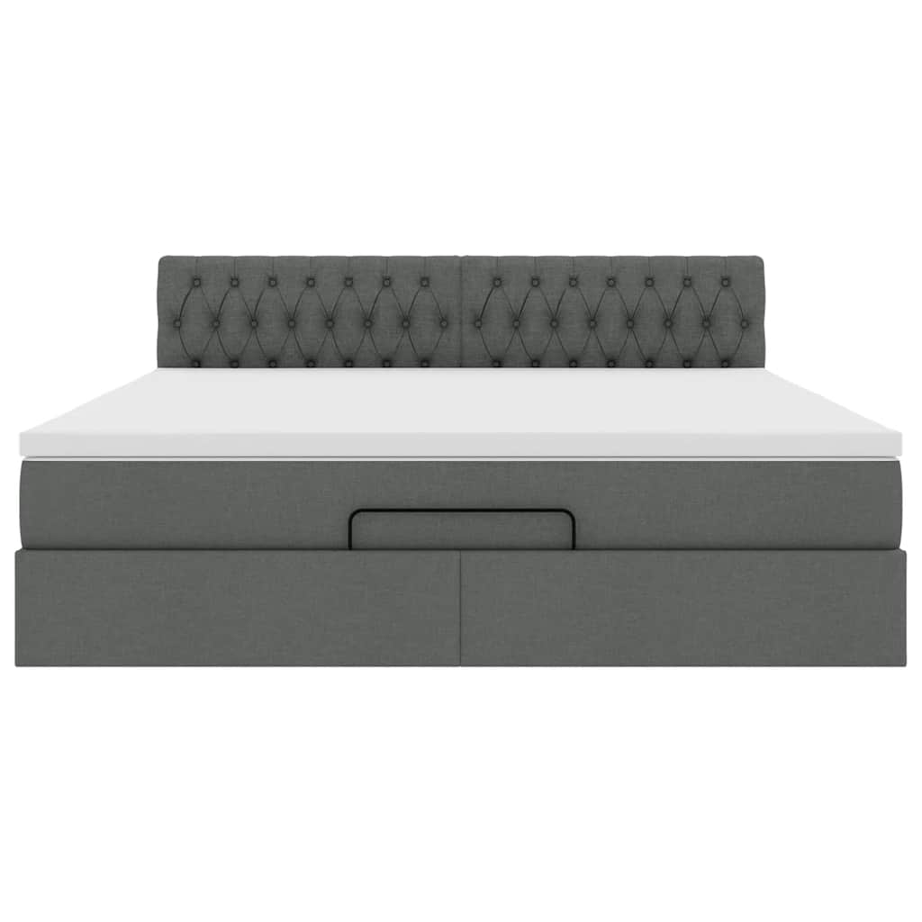 vidaXL Οθωμανικό κρεβάτι με στρώμα & LEDs Σκούρο γκρι 180x200cm ύφασμα