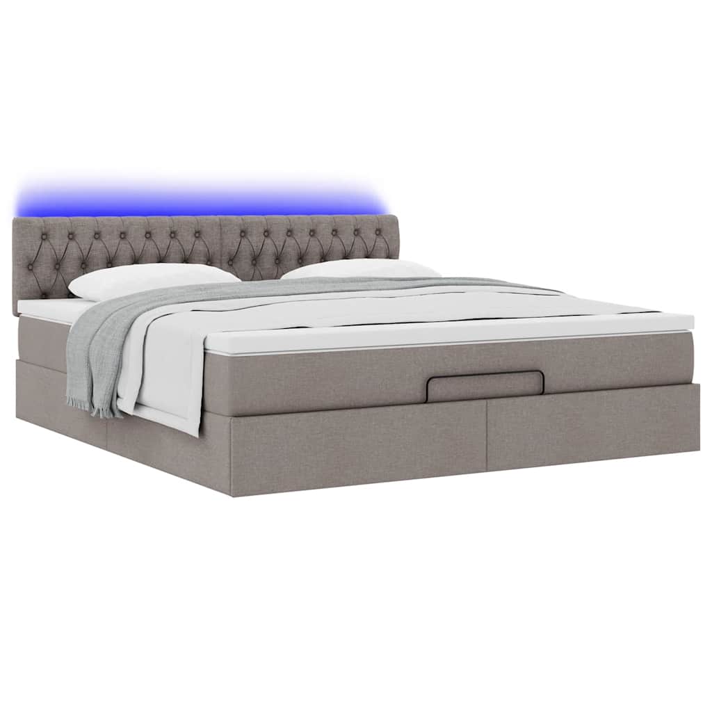 vidaXL Οθωμανικό κρεβάτι με στρώμα & LEDs Taupe 180x200cm ύφασμα