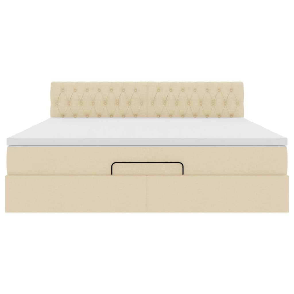 vidaXL Οθωμανικό κρεβάτι με στρώμα & LEDs Cream 180x200cm ύφασμα