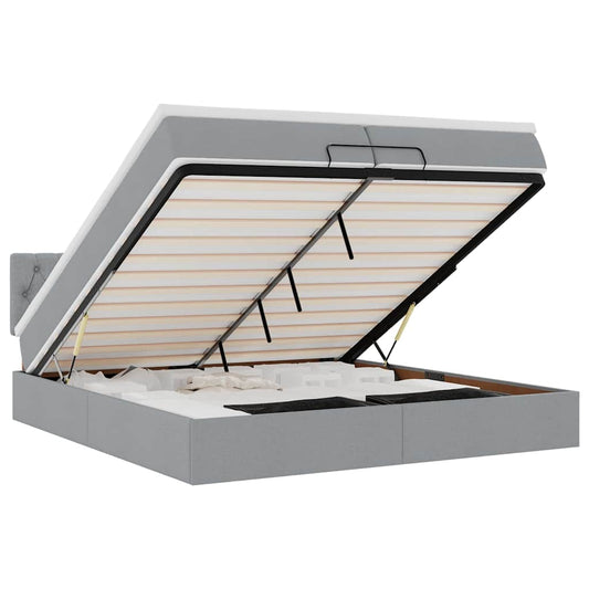 vidaXL Οθωμανικό κρεβάτι με στρώματα & LEDs Ανοιχτό γκρι ύφασμα