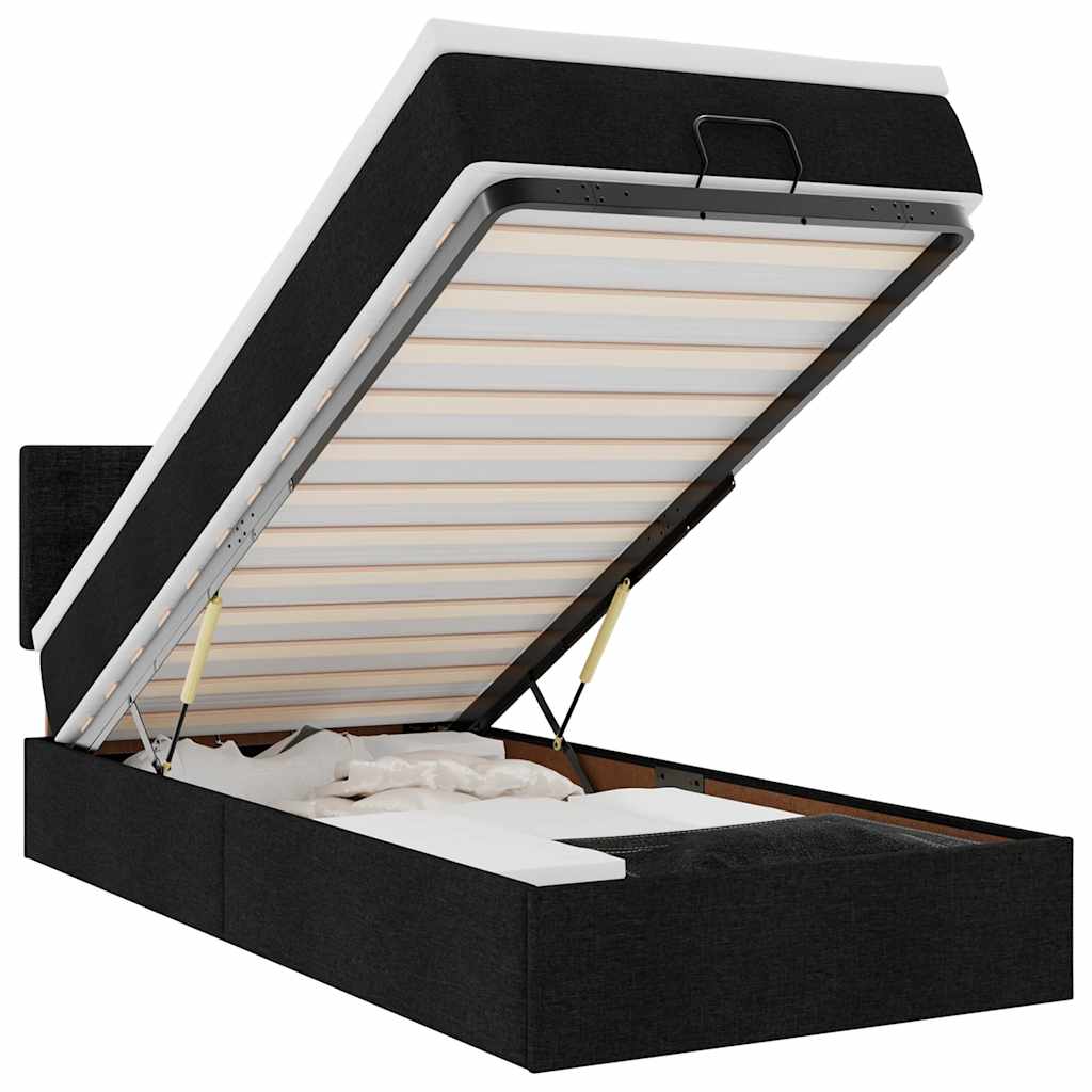 vidaXL Οθωμανικό κρεβάτι με στρώμα & LEDs Μαύρο 80x200cm ύφασμα