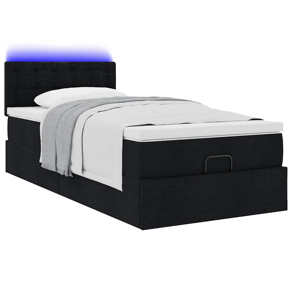 vidaXL Οθωμανικό κρεβάτι με στρώμα & LEDs Μαύρο 80x200cm ύφασμα