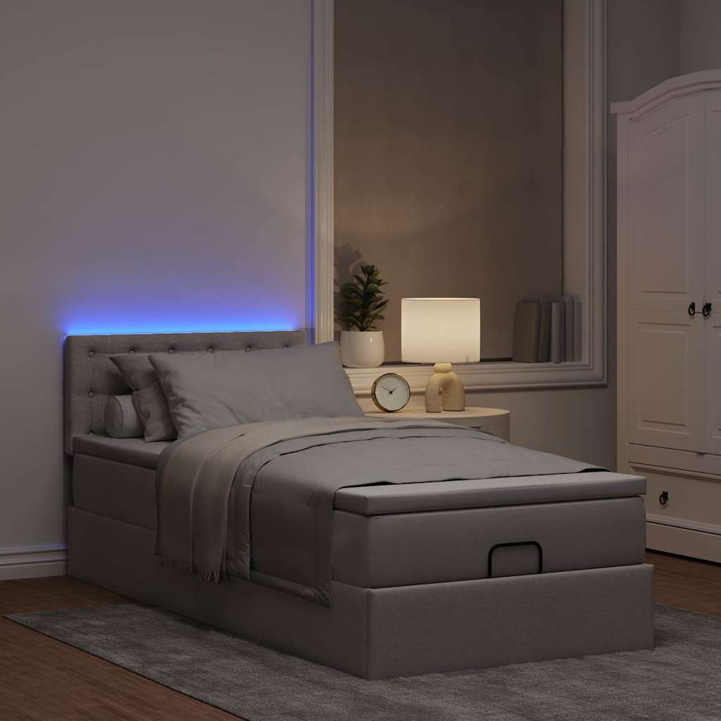 vidaXL Οθωμανικό κρεβάτι με στρώμα & LEDs Taupe 80x200cm ύφασμα