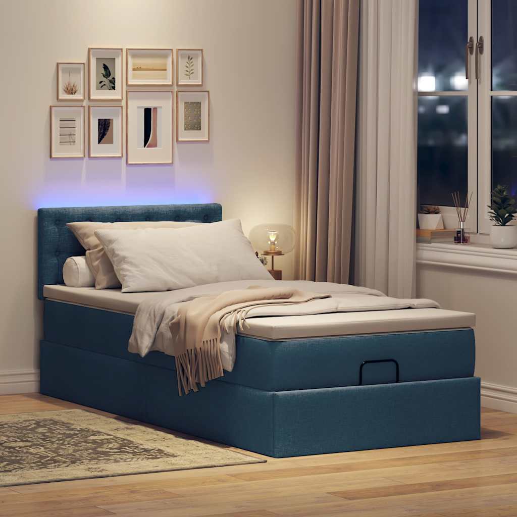 vidaXL Κρεβάτι-Μονό κρεβάτι με στρώμα και LED Μπλε 80x200 εκ. από ύφασμα