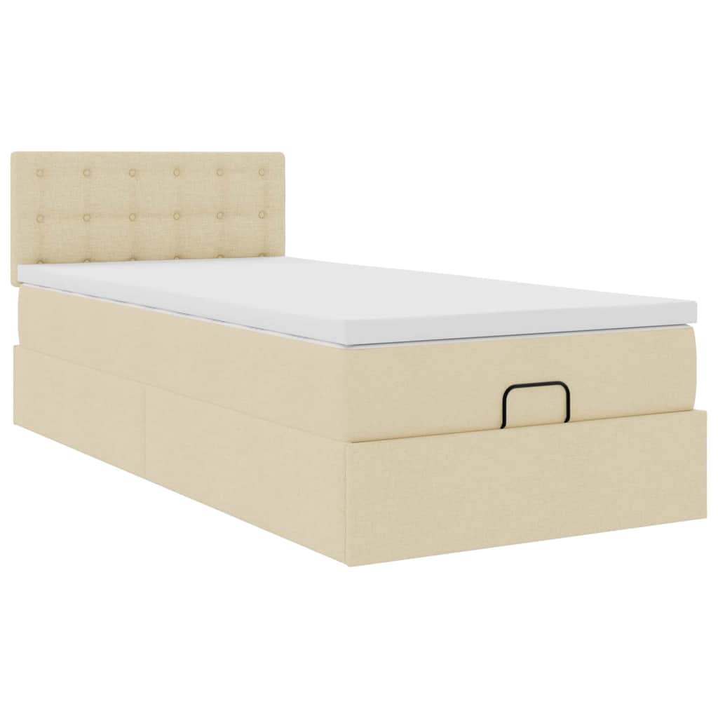 vidaXL Οθωμανικό κρεβάτι με στρώμα & LEDs Cream 90x190cm ύφασμα