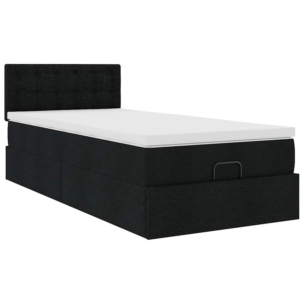 vidaXL Οθωμανικό κρεβάτι με στρώμα & LEDs Μαύρο 90x200 cm Ύφασμα