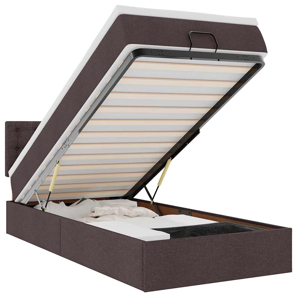 vidaXL Οθωμανικό κρεβάτι με στρώμα & LEDs Σκούρο καφέ 90x200 cm Ύφασμα