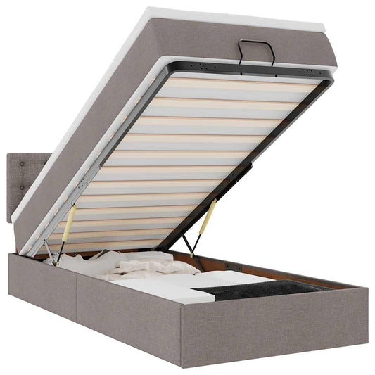 vidaXL Οθωμανικό κρεβάτι με στρώμα & LEDs Taupe 90x200 cm ύφασμα