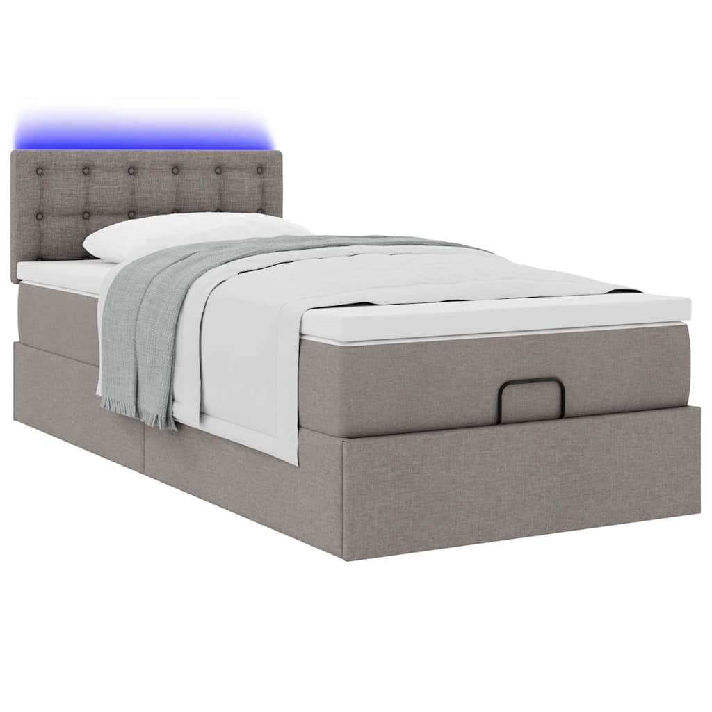 vidaXL Οθωμανικό κρεβάτι με στρώμα & LEDs Taupe 90x200 cm ύφασμα