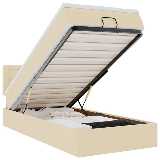 vidaXL Οθωμανικό κρεβάτι με στρώμα & LEDs Cream 90x200 cm Ύφασμα