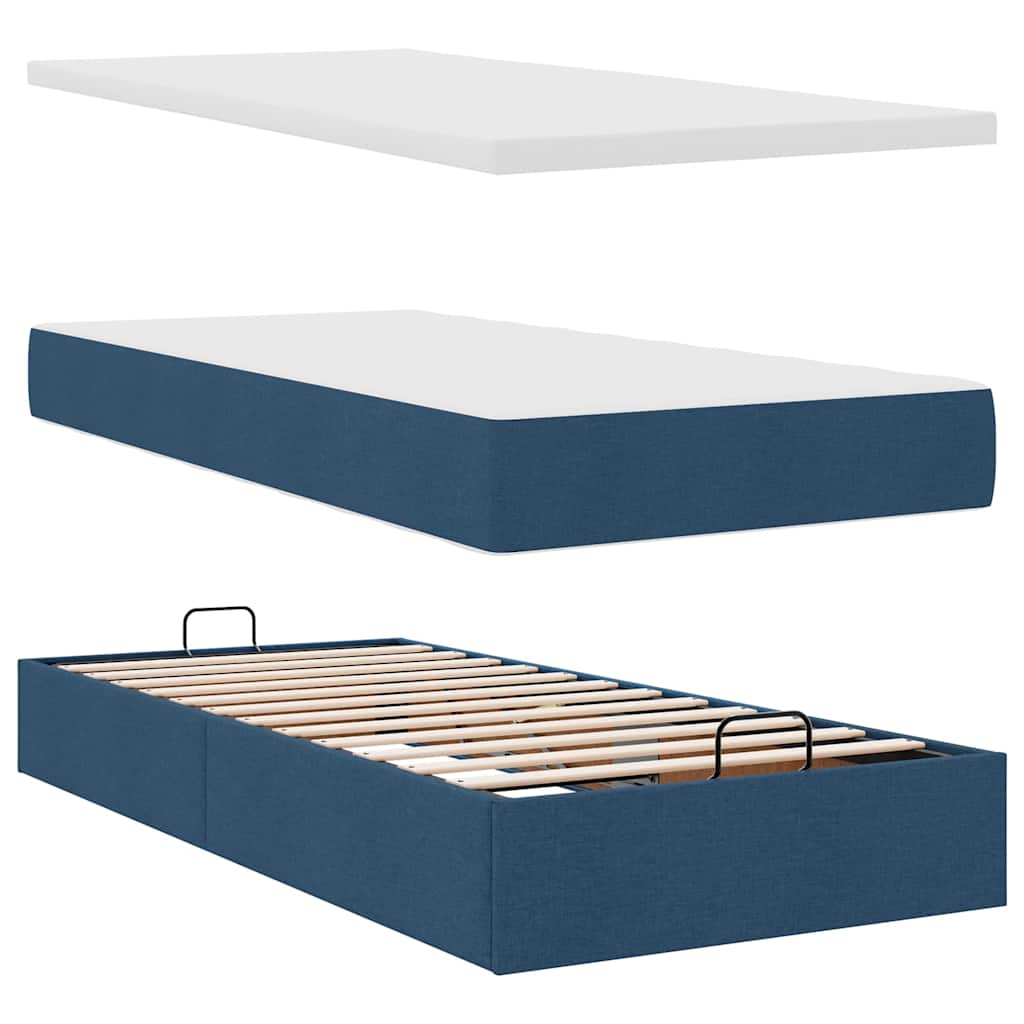 vidaXL Οθωμανικό κρεβάτι με στρώμα & LEDs Μπλε 90x200 cm Ύφασμα