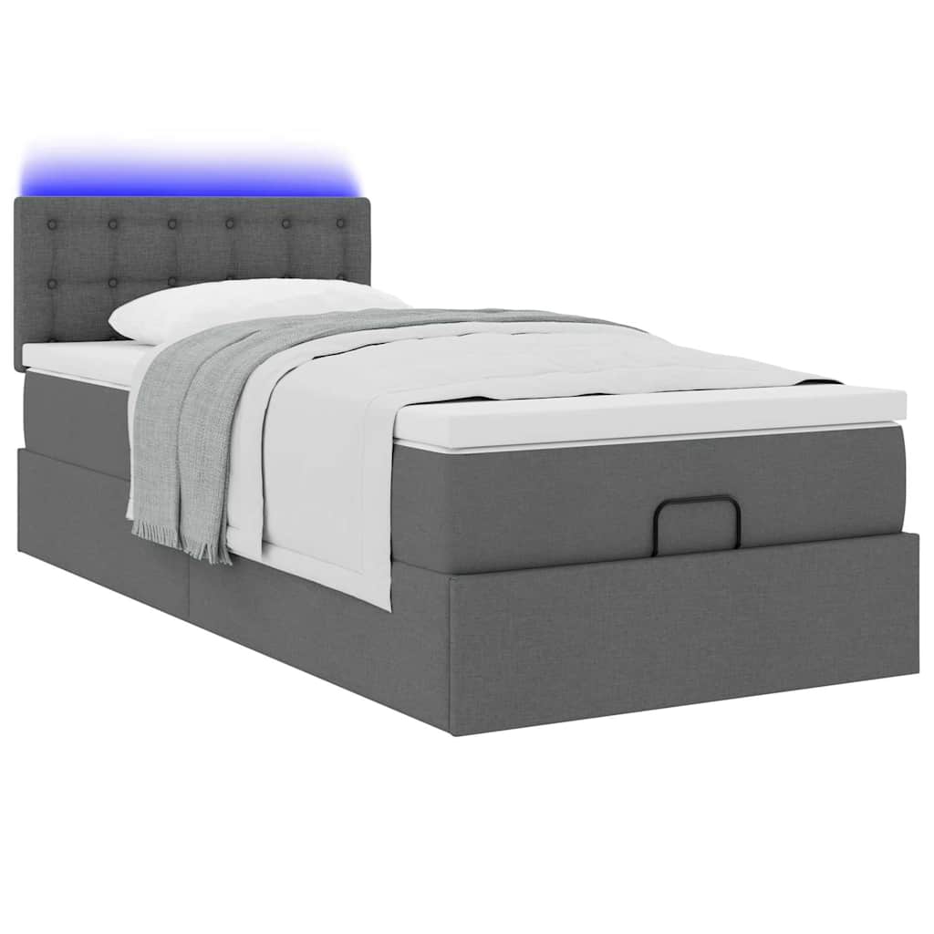 vidaXL Οθωμανικό κρεβάτι με στρώμα & LEDs Σκούρο γκρι ύφασμα 100x200cm