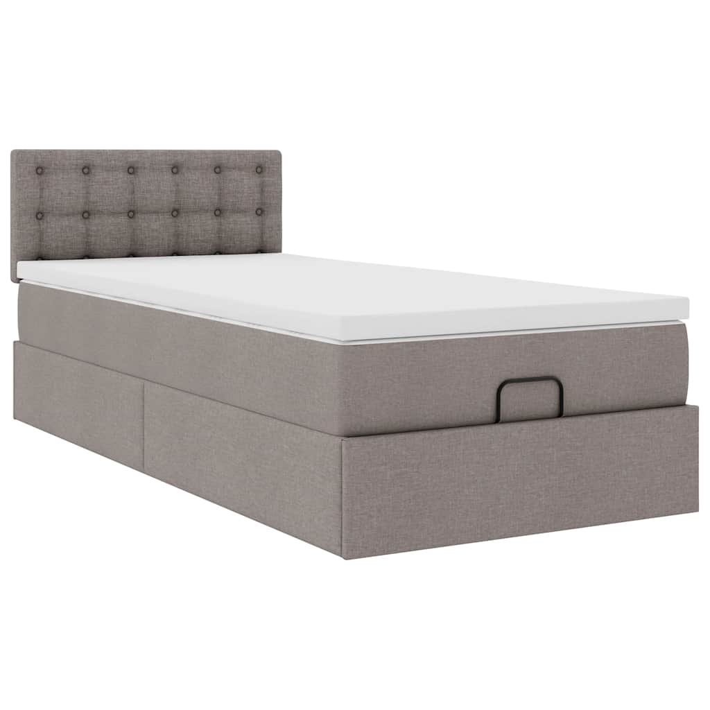 vidaXL Οθωμανικό κρεβάτι με στρώμα & LEDs Taupe 100x200 cm Ύφασμα