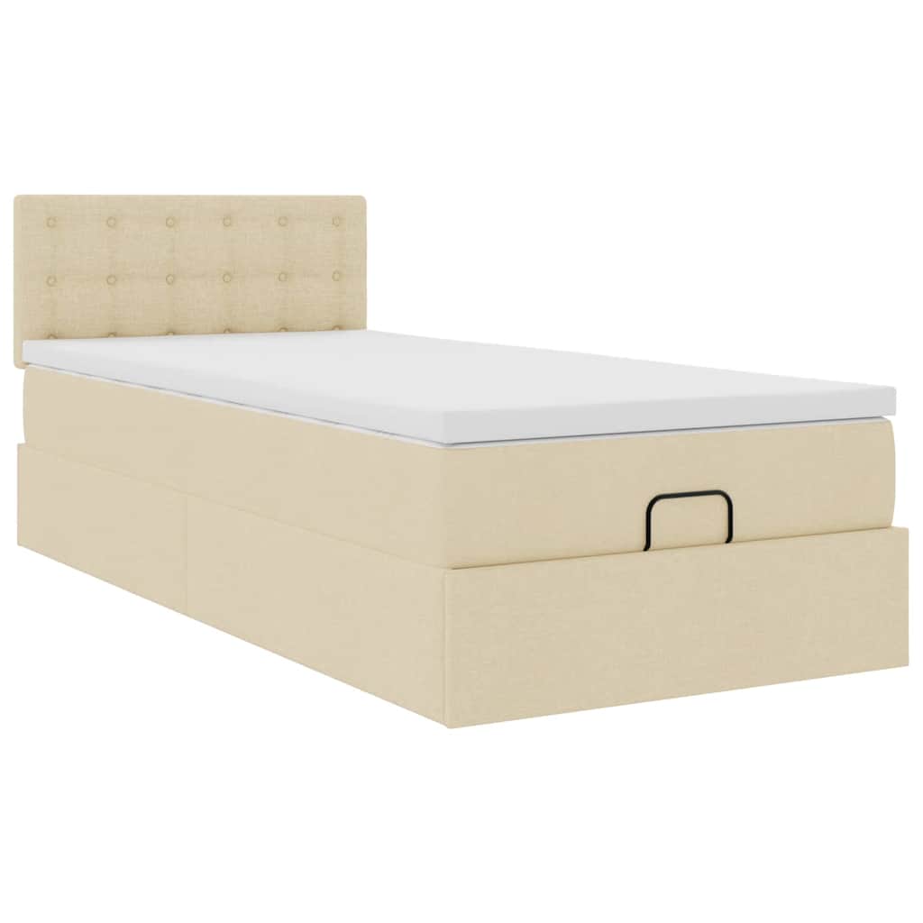 vidaXL Οθωμανικό κρεβάτι με στρώμα & LEDs Cream 100x200 cm Ύφασμα