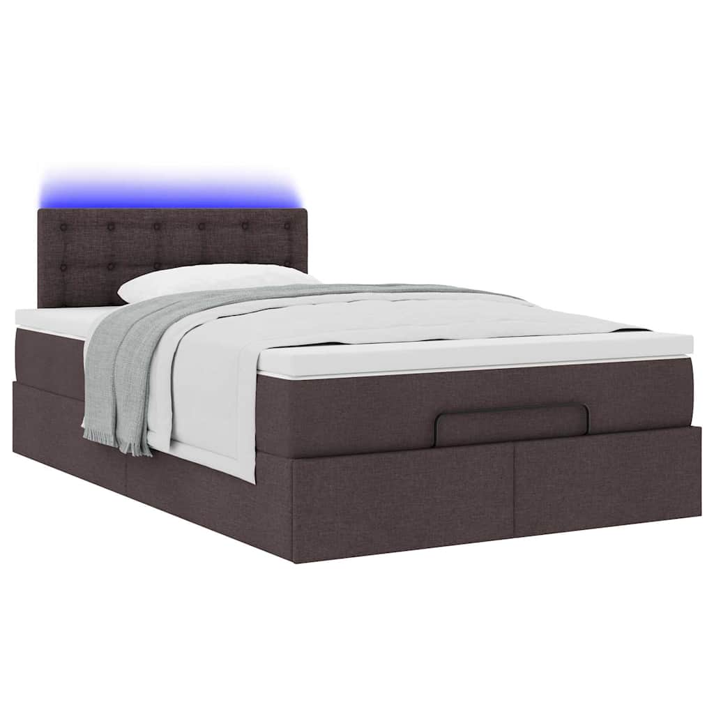 vidaXL Οθωμανικό κρεβάτι με στρώμα & LEDs Σκούρο καφέ 120x190cm ύφασμα