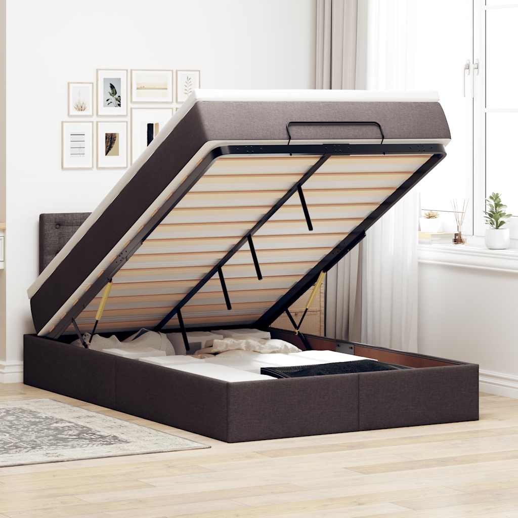vidaXL Οθωμανικό κρεβάτι με στρώμα & LEDs Σκούρο καφέ 120x190cm ύφασμα