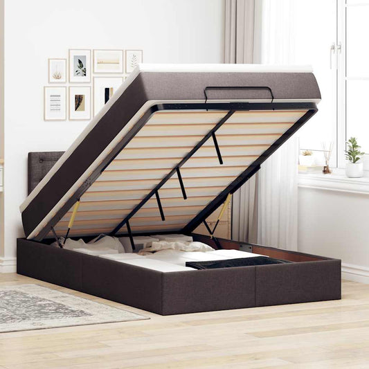 vidaXL Οθωμανικό κρεβάτι με στρώμα & LEDs Σκούρο καφέ 120x190cm ύφασμα