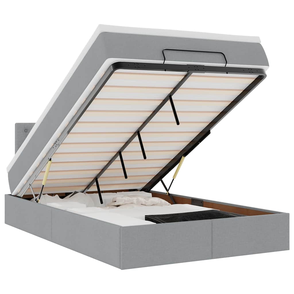 vidaXL Οθωμανικό κρεβάτι με στρώμα & LEDs Ανοιχτό γκρι Ύφασμα