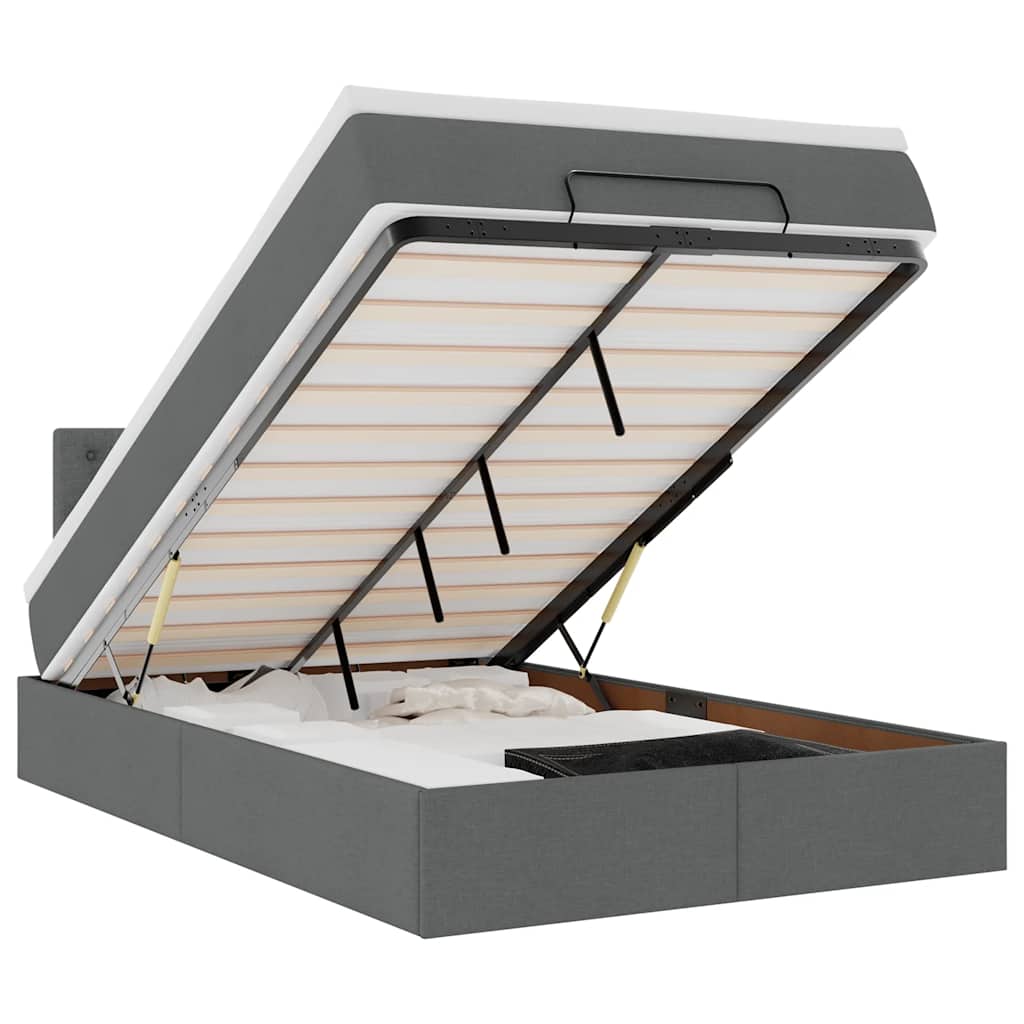 vidaXL Οθωμανικό κρεβάτι με στρώμα & LEDs Σκούρο γκρι 120x200cm Ύφασμα