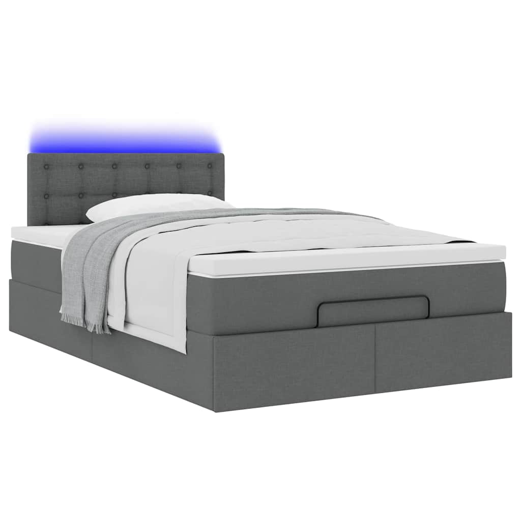 vidaXL Οθωμανικό κρεβάτι με στρώμα & LEDs Σκούρο γκρι 120x200cm Ύφασμα
