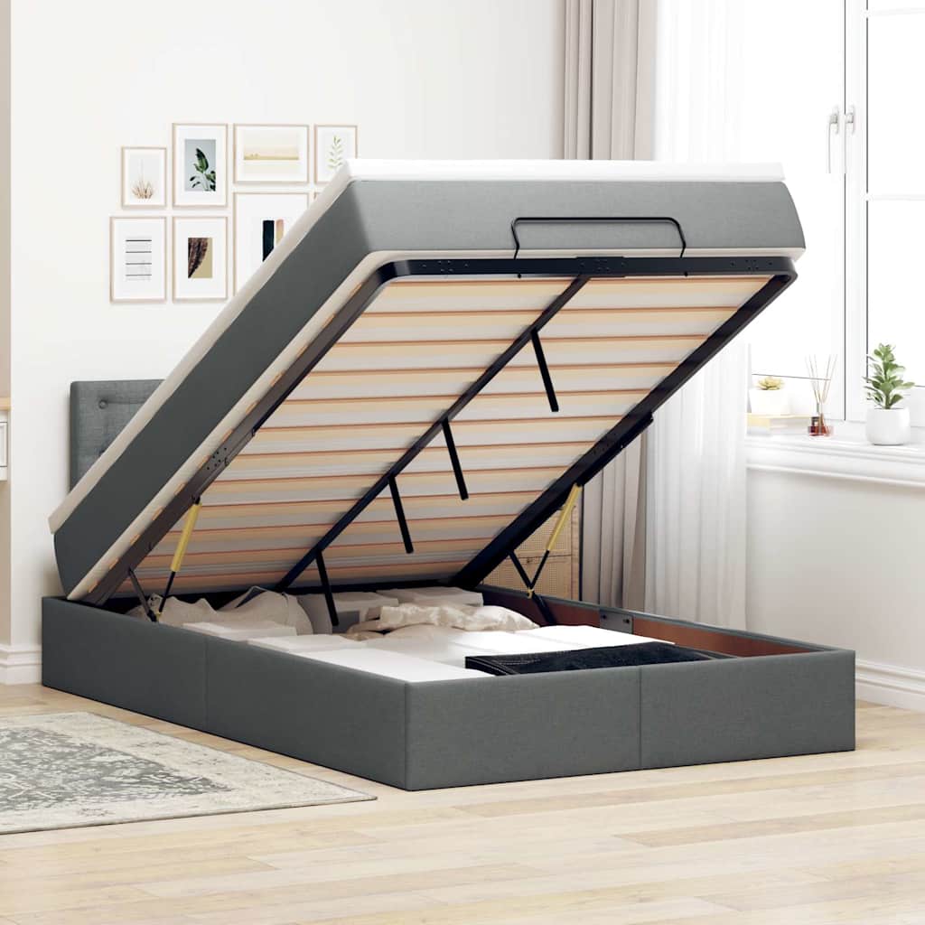vidaXL Οθωμανικό κρεβάτι με στρώμα & LEDs Σκούρο γκρι 120x200cm Ύφασμα