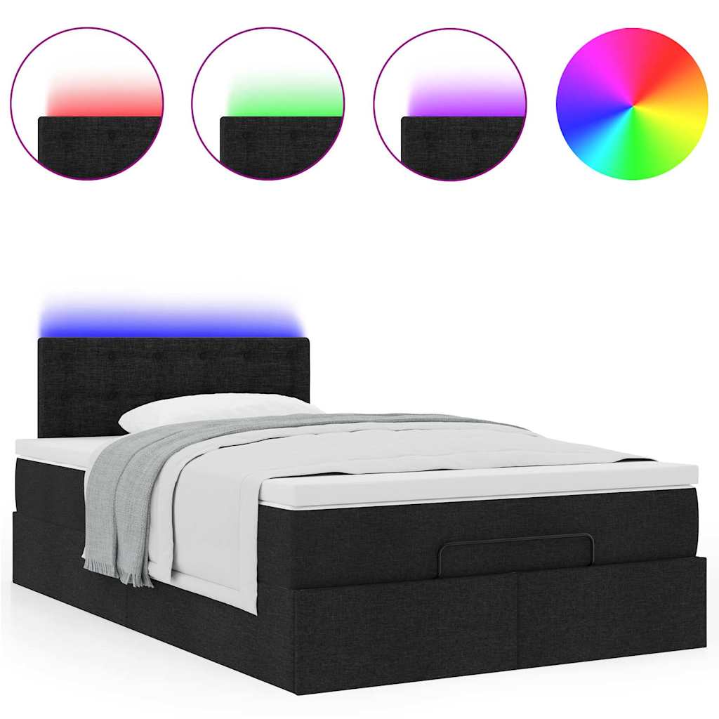 vidaXL Οθωμανικό κρεβάτι με στρώμα & LEDs Μαύρο 120x200 cm Ύφασμα
