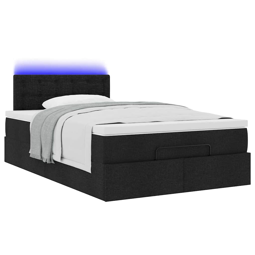 vidaXL Οθωμανικό κρεβάτι με στρώμα & LEDs Μαύρο 120x200 cm Ύφασμα