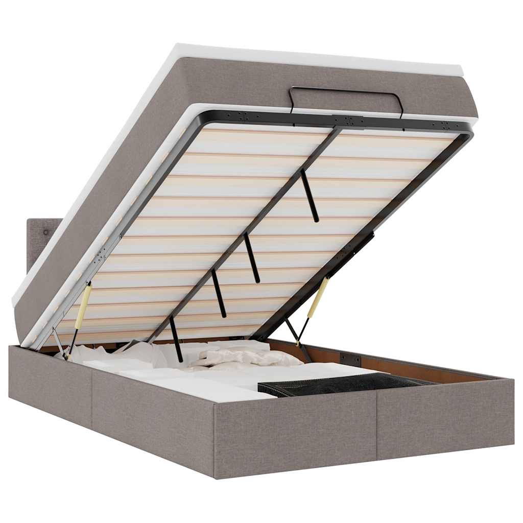vidaXL Οθωμανικό κρεβάτι με στρώμα & LEDs Taupe 120x200cm ύφασμα