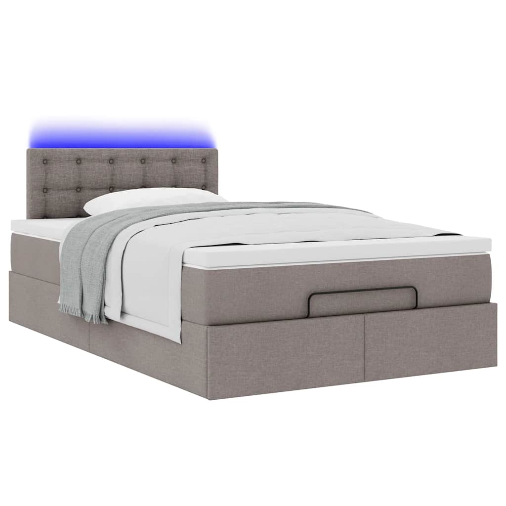 vidaXL Οθωμανικό κρεβάτι με στρώμα & LEDs Taupe 120x200cm ύφασμα