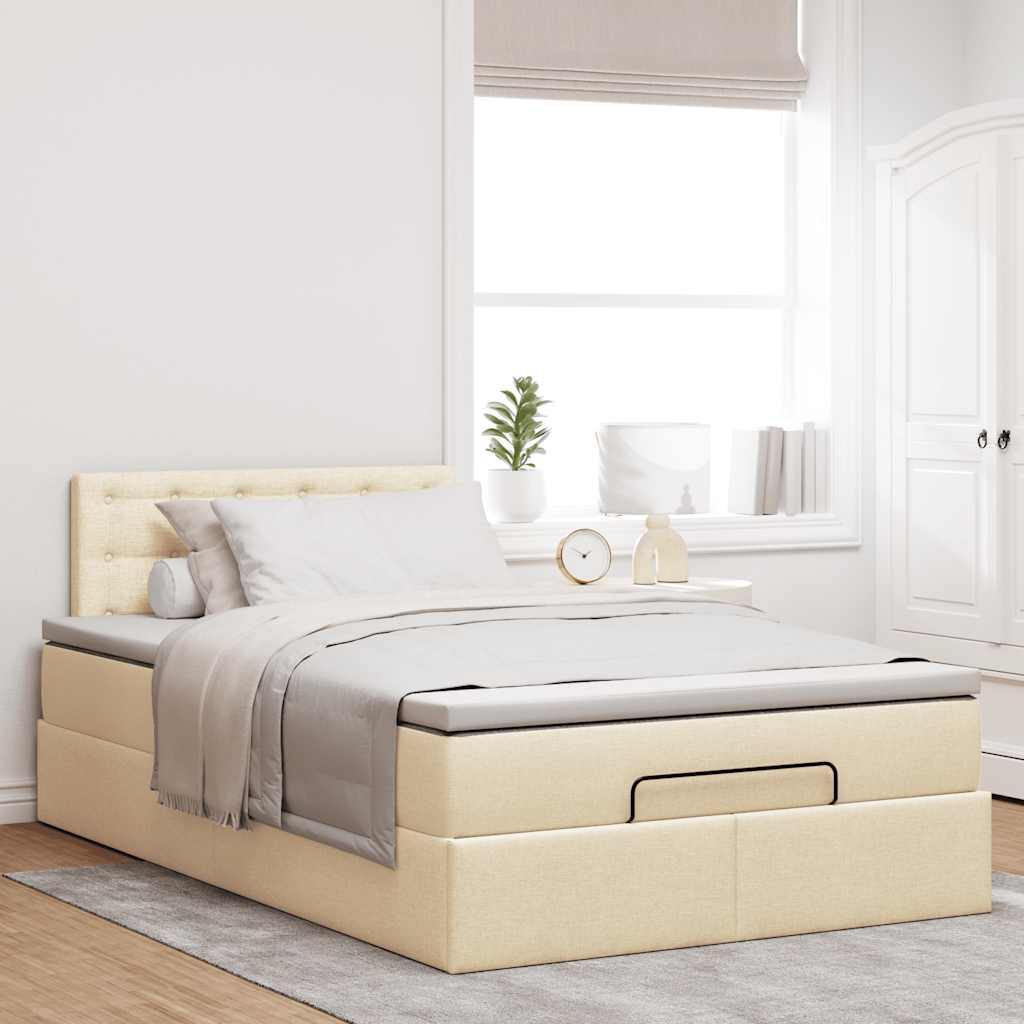 vidaXL Οθωμανικό κρεβάτι με στρώμα & LEDs Cream 120x200cm ύφασμα