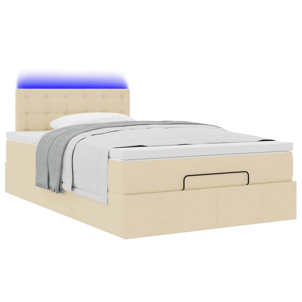 vidaXL Οθωμανικό κρεβάτι με στρώμα & LEDs Cream 120x200cm ύφασμα