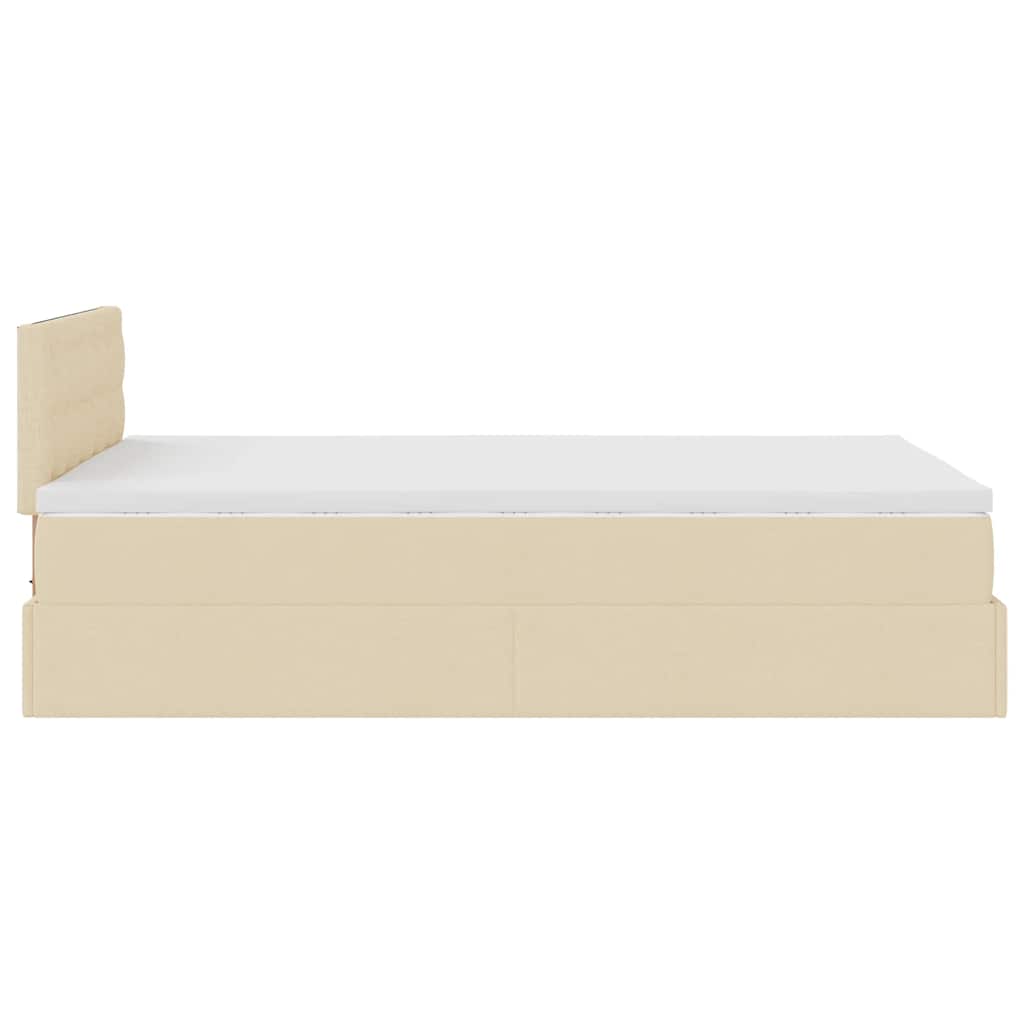 vidaXL Οθωμανικό κρεβάτι με στρώμα & LEDs Cream 120x200cm ύφασμα