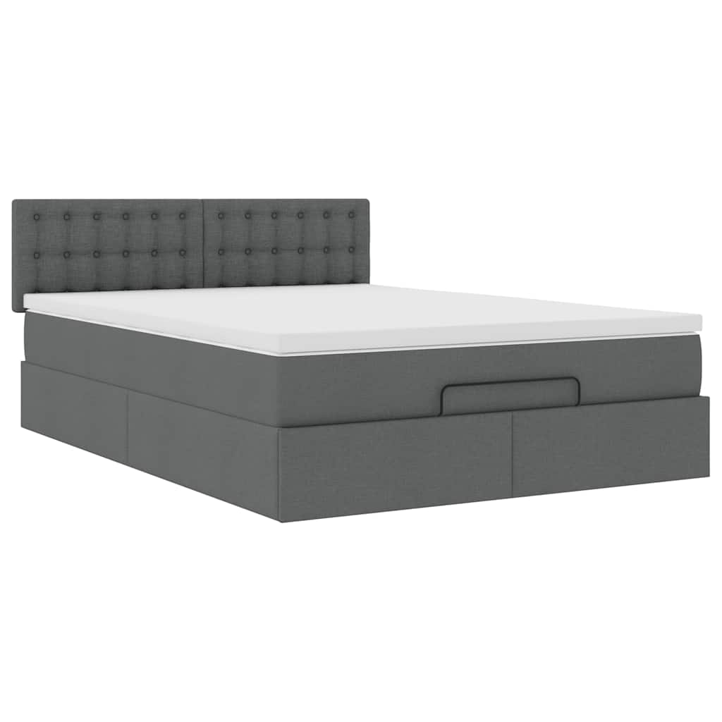 vidaXL Οθωμανικό κρεβάτι με στρώμα & LEDs Σκούρο γκρι 140x190cm Ύφασμα
