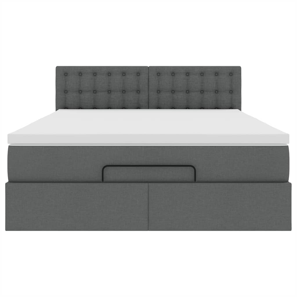 vidaXL Οθωμανικό κρεβάτι με στρώμα & LEDs Σκούρο γκρι 140x190cm Ύφασμα