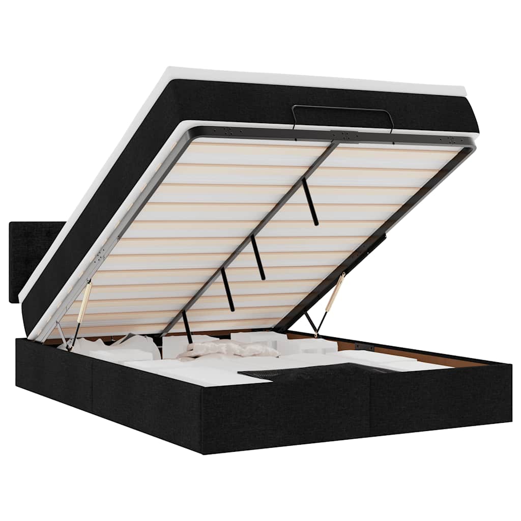 vidaXL Οθωμανικό κρεβάτι με στρώμα & LEDs Μαύρο 140x200 cm Ύφασμα