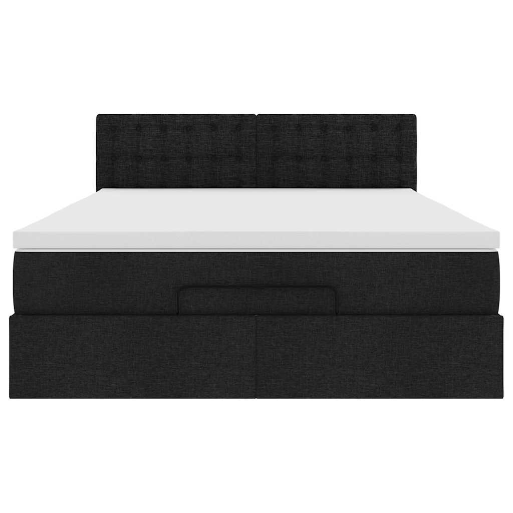 vidaXL Οθωμανικό κρεβάτι με στρώμα & LEDs Μαύρο 140x200 cm Ύφασμα