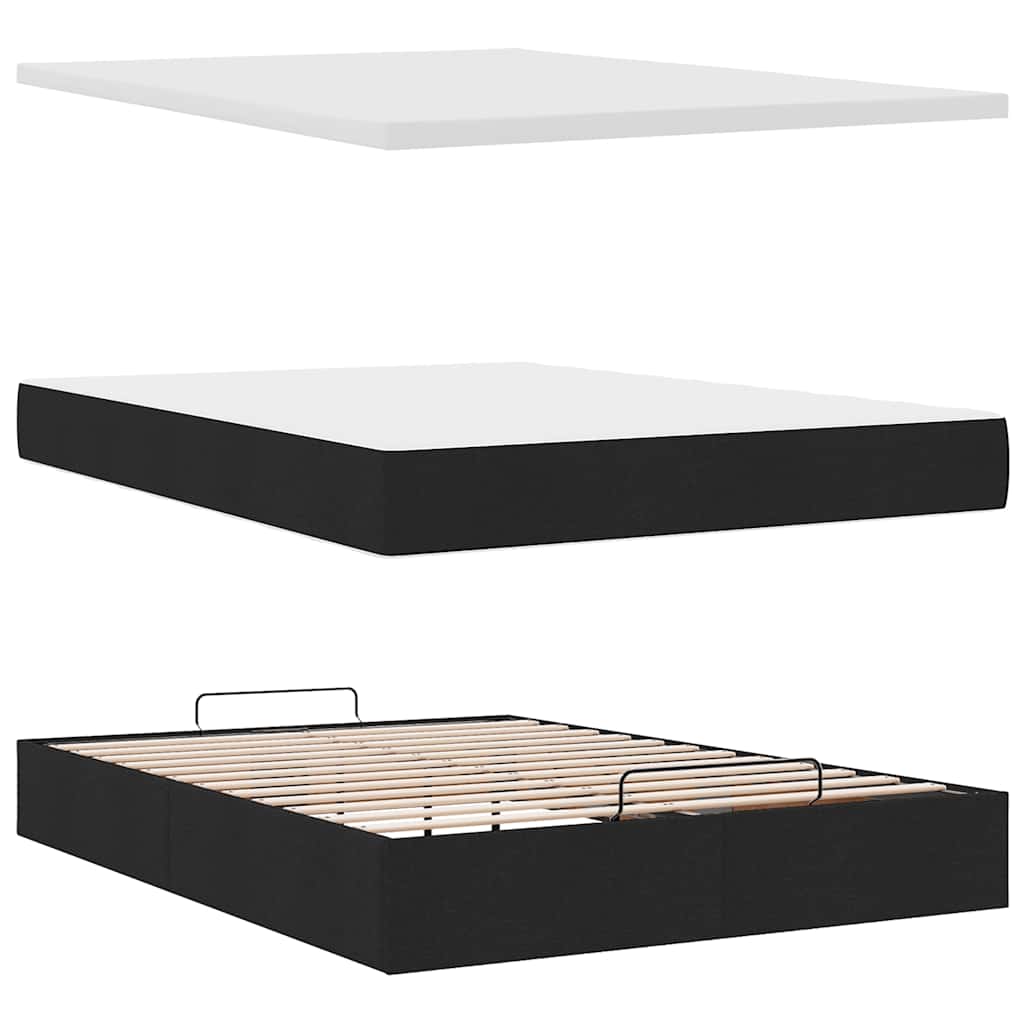 vidaXL Οθωμανικό κρεβάτι με στρώμα & LEDs Μαύρο 140x200 cm Ύφασμα