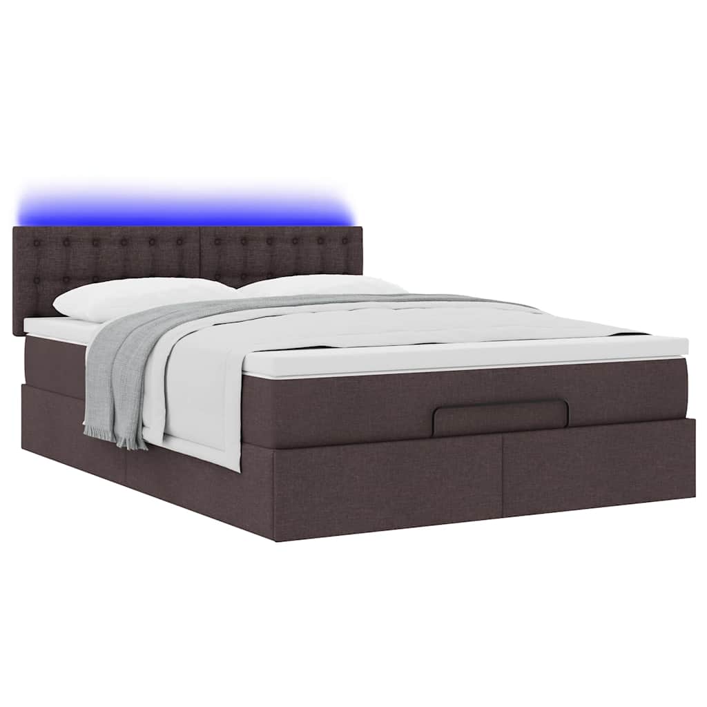 vidaXL Οθωμανικό κρεβάτι με στρώμα & LEDs Σκούρο καφέ 140x200cm ύφασμα